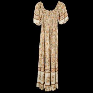 Kindred Womens Tiered Boho Smocked Western Peasant Cottagecore Maxi Dress Small